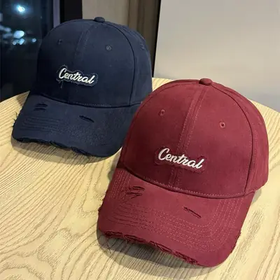 Central Embroidered Distressed Cap for Men Black Pink
