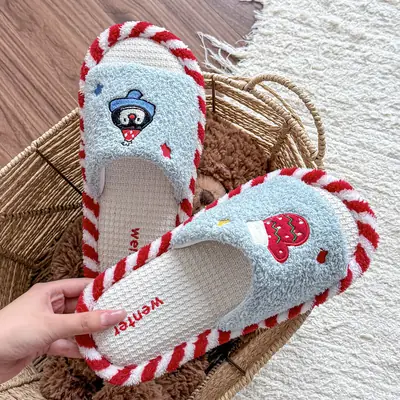 Linen Slippers for Women, Breathable and Sweat-Absorbent for All Seasons, Home Indoor Non-Slip Silent Korean Style Girls' Wear-Resistant Cotton and Linen Slippers