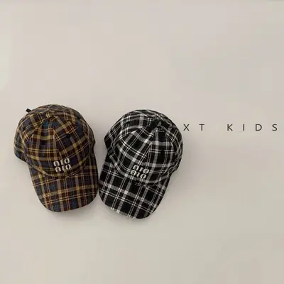 Children's Plaid Baseball Cap with Embroidery for Spring Autumn