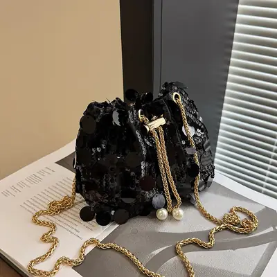 Black Sequin One Shoulder Crossbody Bag