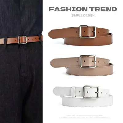Women's Beige Genuine Leather Belt with Pin Buckle