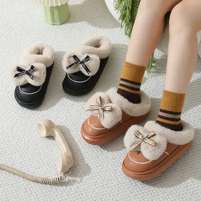 Women's Warm Bow Slippers Winter Comfortable