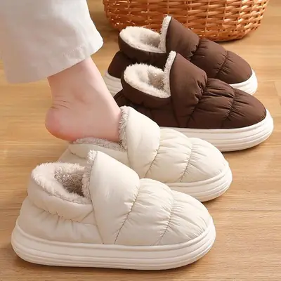 Women Winter Warm Cotton Slippers Brown Non-Slip