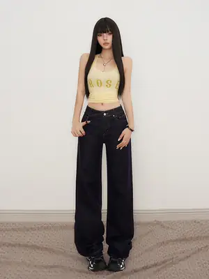 Low Waist Jeans Women 2025 New Loose Wide Leg Dark Blue Pants
