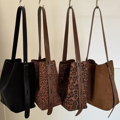 Leopard Print Bucket Bags for Women Brown Black