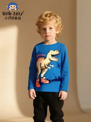Blue Dinosaur Printed Kids Sweatshirt Long Sleeve Round Neck