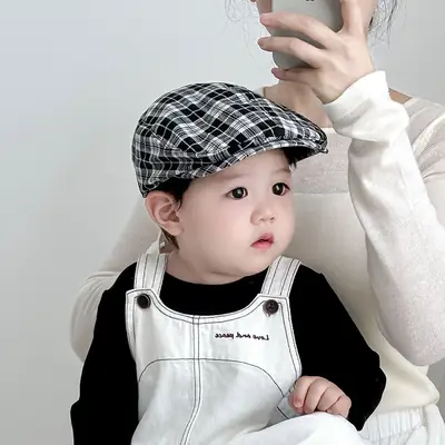British Plaid Sunshade Hat for Kids Autumn Winter Windproof