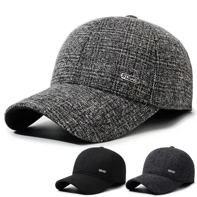 Men's Grey Textured Peaked Cap for Winter & Outdoor Use