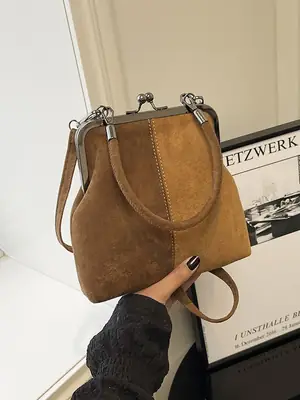 Retro Clip-On Phone Bag Women Brown Leather Commuter Shoulder Crossbody