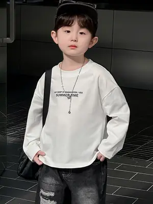 Boys Korean Style White T-Shirt Spring Autumn