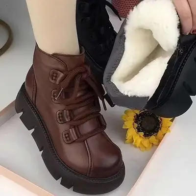 Women's Brown British Style Thick-Soled Boots 2025