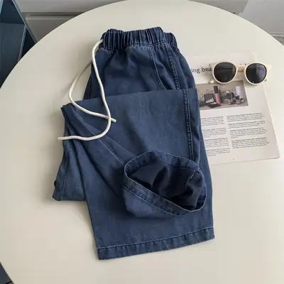 Dark Blue Tencel Wide Leg Pants Large