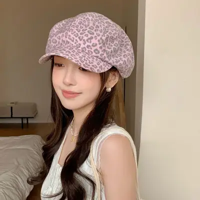Leopard Print Octagonal Cloud Hat for Women