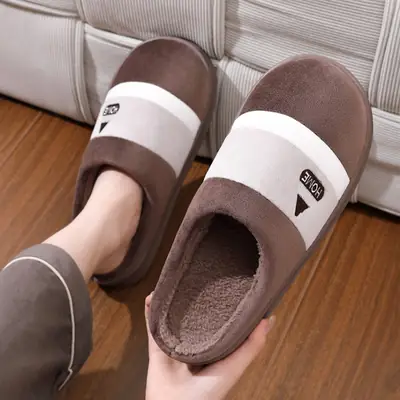 Extra Large Cotton Slippers for Men and Women, Autumn and Winter Indoor Home Slippers, Non-Slip Thick Soles, Plush and Warm, Couple Style