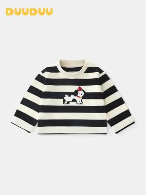 Kids Striped Long Sleeve T-Shirt Black White Spring Fall