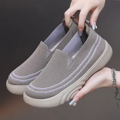 Women's Grey Mesh Slip-On Casual Shoes