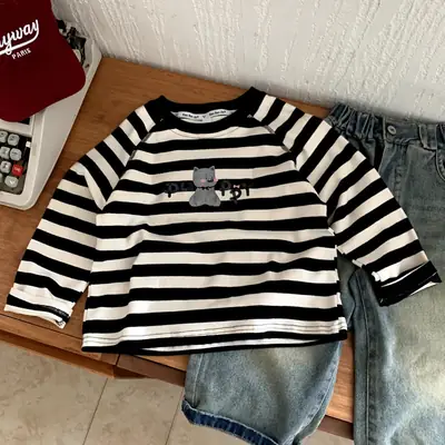 Cotton Striped Long Sleeve Top for Boys Small Medium