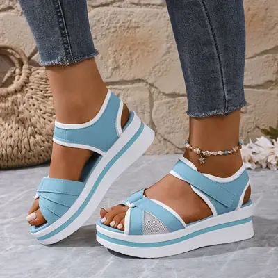 Women's Fish Mouth Cross Sandals White Black Thick Sole