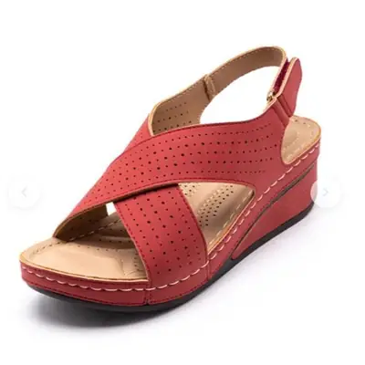 European and American Foreign Trade Large Size Women's Shoes Summer Women's Sandals Wedge Heel Breathable Velcro Thick Sole Hollow Sandals Large Size Wholesale