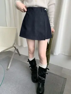 Women Retro Dark Blue A-Line Skirt with High Waist