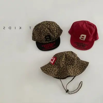 Toddler Red Leopard Print Bucket Cap with Soft Bristle