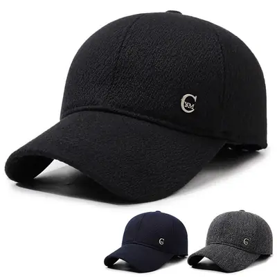 Men's Navy Blue Velvet Baseball Cap with Logo