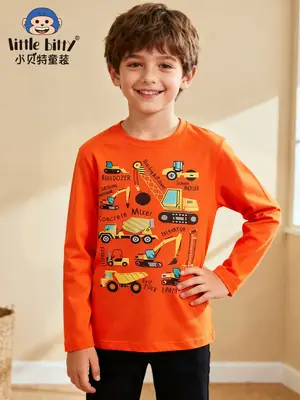 Kids Car Construction T-Shirt Red Orange 25yo