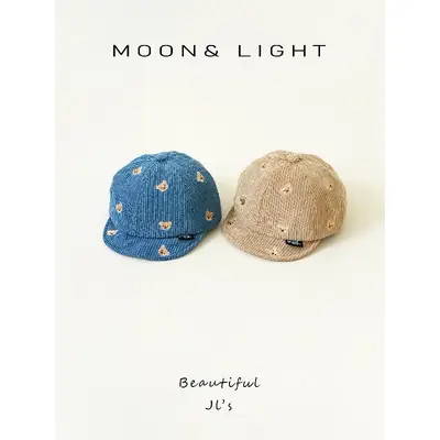 Baby Embroidered Corduroy Caps Blue Beige