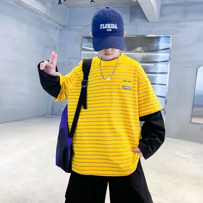 Boys Yellow Striped Long Sleeve T-Shirt 2025 Cotton