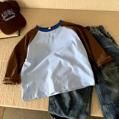 Boys Long Sleeve T-Shirt White Brown 2025 Autumn Kids Top