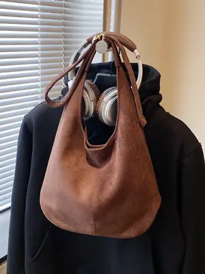 Brown Leather Shoulder Bag Large Capacity Women's Armpit Bag