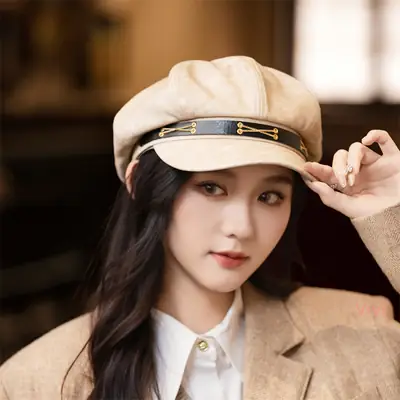 Women Duck Tongue Beret Hat Brown Autumn Winter