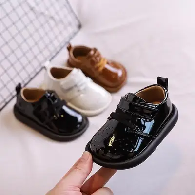 Baby Leather Shoes Black 1-3Yrs Non-Slip