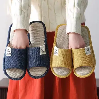 Home Slippers, Silent, Non-Slip, Suitable for All Seasons, Breathable, Lightweight, Couple's Slippers, Women's Slippers, Cotton and Linen Slippers, Men's Indoor Slippers