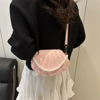 Pink Pearl Scallop Crossbody Bag for Women