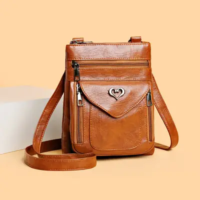 Women's Retro Crossbody Phone Bag with Heart Lock