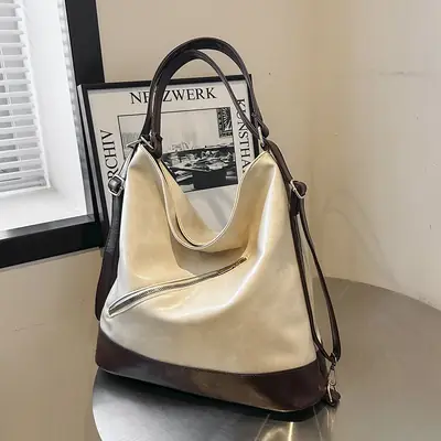 Retro Cream Brown Shoulder Bag for Women