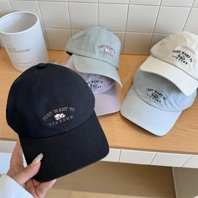 Women Korean Bear Embroidered Baseball Cap