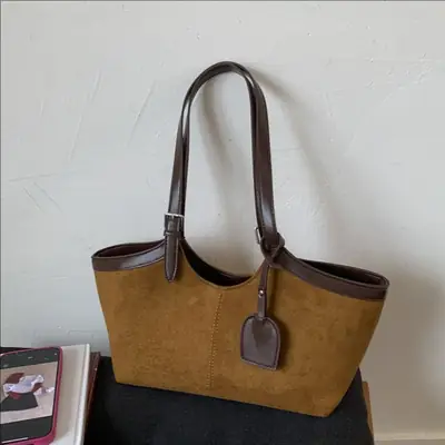 Women Suede Tote Bag Brown 2025 Autumn