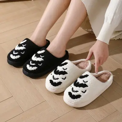Cross-Border New Halloween Bat Cartoon Warm Winter Slippers Wholesale Men and Women Couple Home Indoor Cotton Slippers