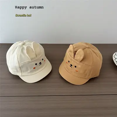 Cute Bear Face Cotton Baby Caps for Spring & Autumn