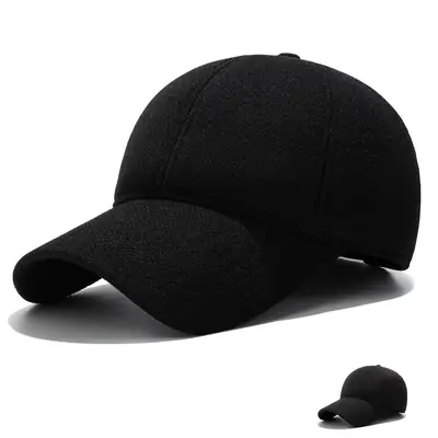 Men's Black Woolen Baseball Cap 18x18cm Cold Proof