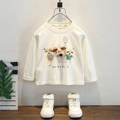 Boys Long Sleeve T-Shirt with Cartoon Dog Print