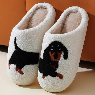 Winter Cartoon Embroidered Cotton Slippers Women