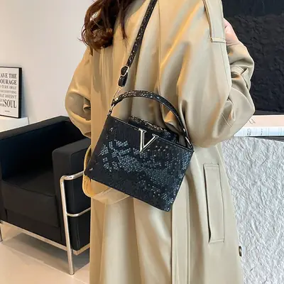 Korean Snake Print Sequin Shoulder Bag