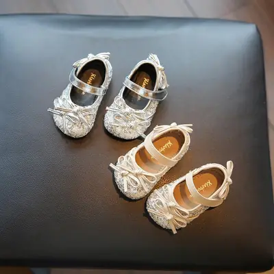 2025 New Autum Baby Toddler Shoes Korean Style Girls' Bow Princess Shoes 0-3 Years Old Toddler Leather Shoes