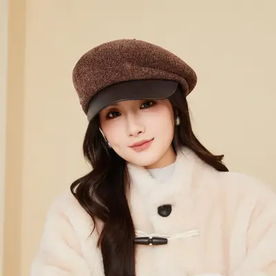 Women Korean Style Chenille Beret with Duckbill Cap