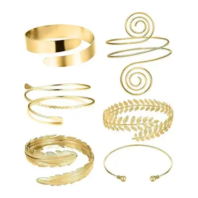 Amazon's Best-Selling Geometric Metal Arm Bracelet Six-Piece Set with Open Design, Personalized Exaggerated Leaf Bracelet Set, Direct Sales from the Manufacturer