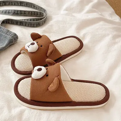 Cute Bear Cotton Linen Slippers Women 2026