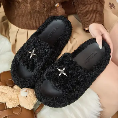 Furry Plush Slippers Women Winter Indoor Winter Shoes